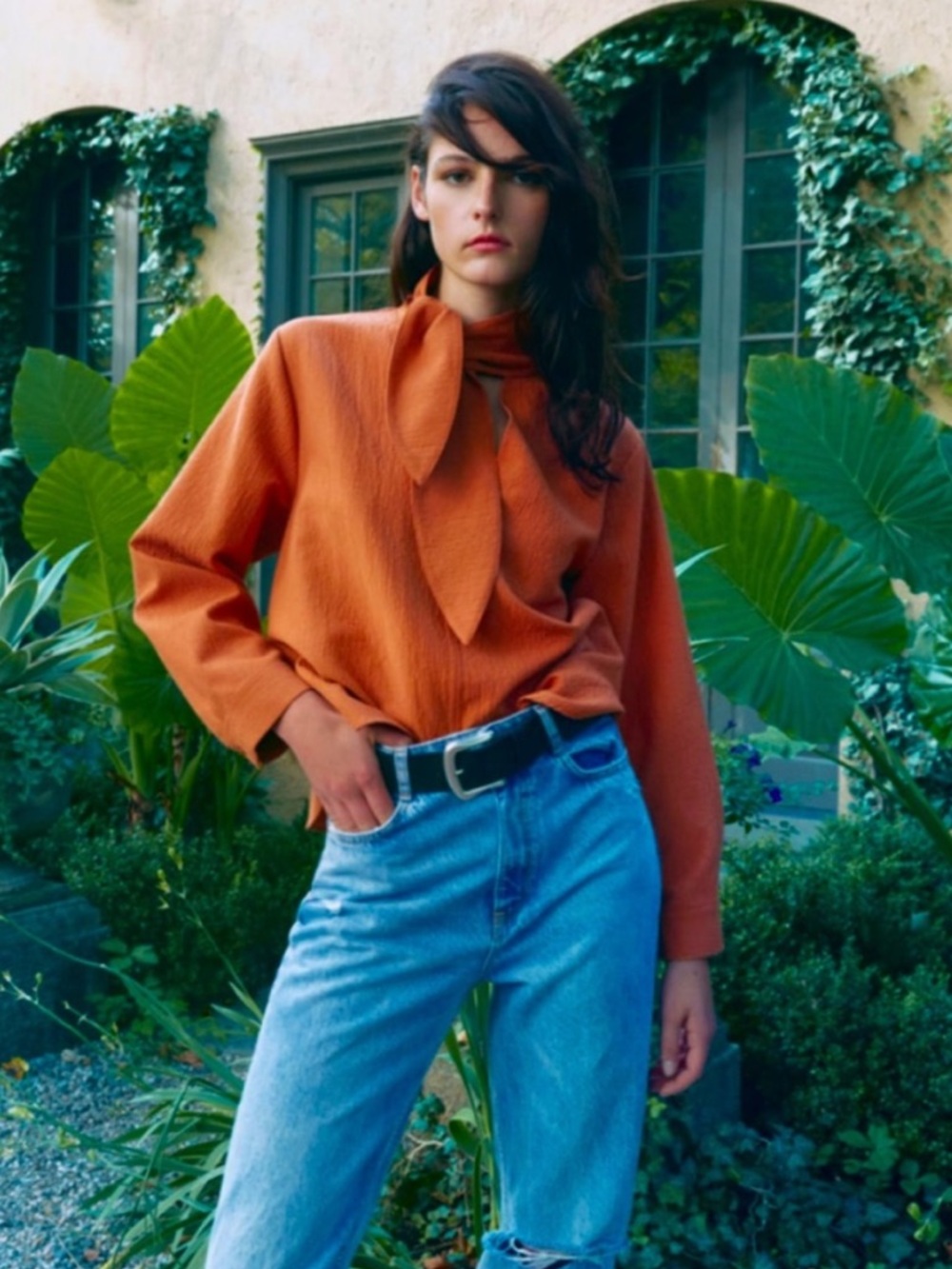 Zara Tie-Neck Crepe Blouse